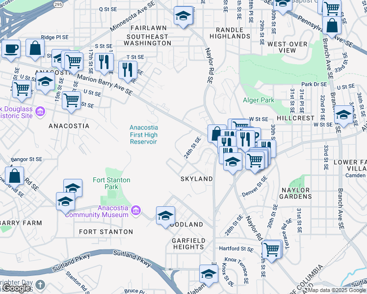 map of restaurants, bars, coffee shops, grocery stores, and more near 2317 Good Hope Court Southeast in Washington