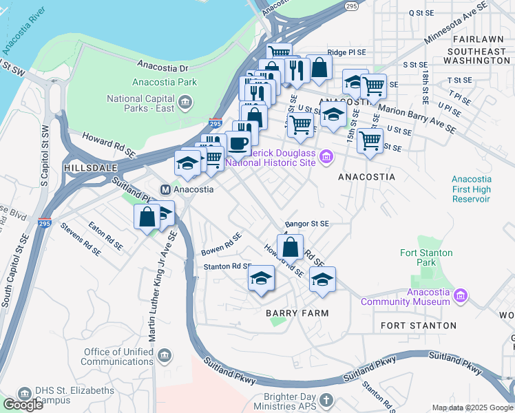 map of restaurants, bars, coffee shops, grocery stores, and more near 1353 Morris Road Southeast in Washington