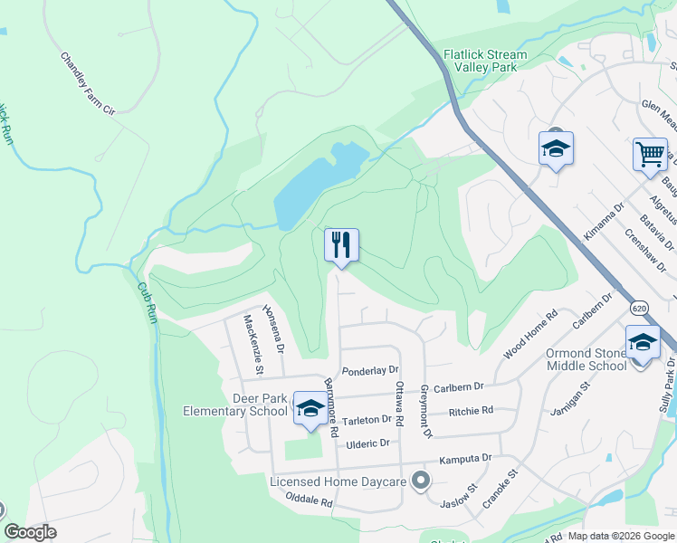 map of restaurants, bars, coffee shops, grocery stores, and more near 5597 Rowena Drive in Centreville