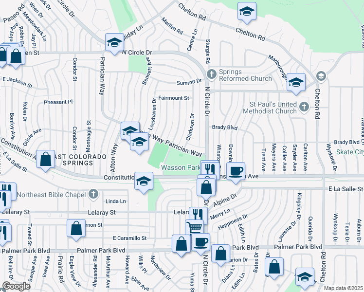 map of restaurants, bars, coffee shops, grocery stores, and more near 2111 Glenn Summer Road in Colorado Springs