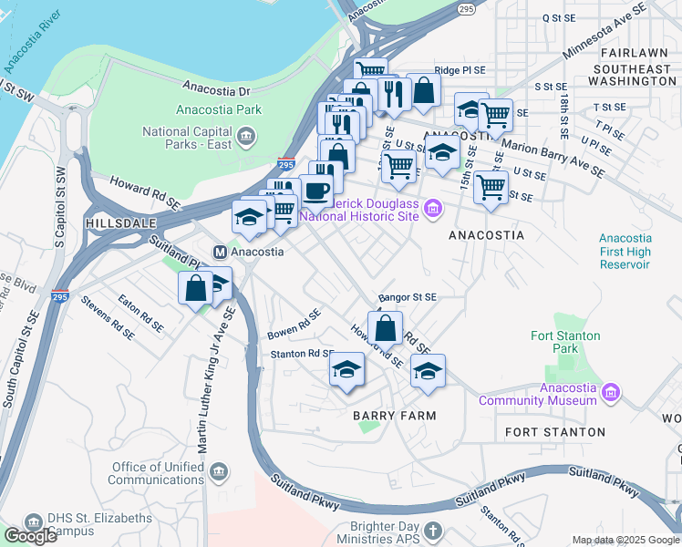 map of restaurants, bars, coffee shops, grocery stores, and more near 1351 Morris Road Southeast in Washington