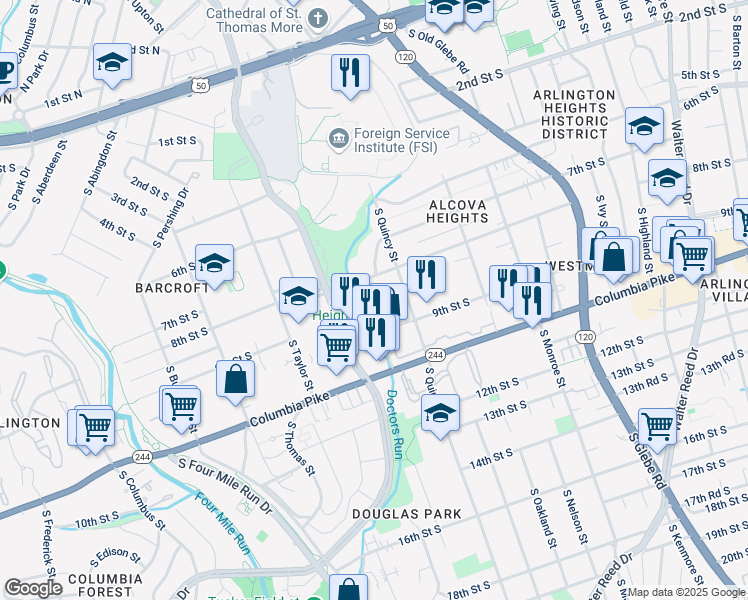 map of restaurants, bars, coffee shops, grocery stores, and more near 815 South Randolph Street in Arlington