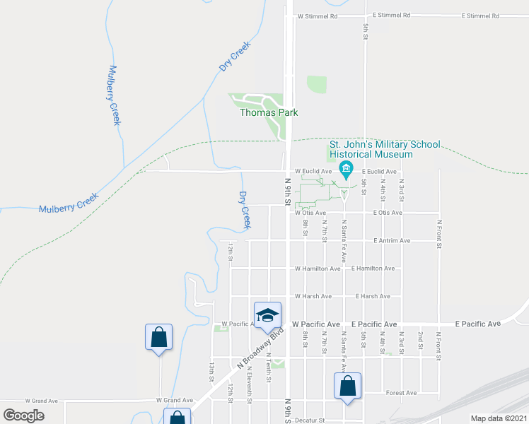 map of restaurants, bars, coffee shops, grocery stores, and more near 1237 North 10th Street in Salina