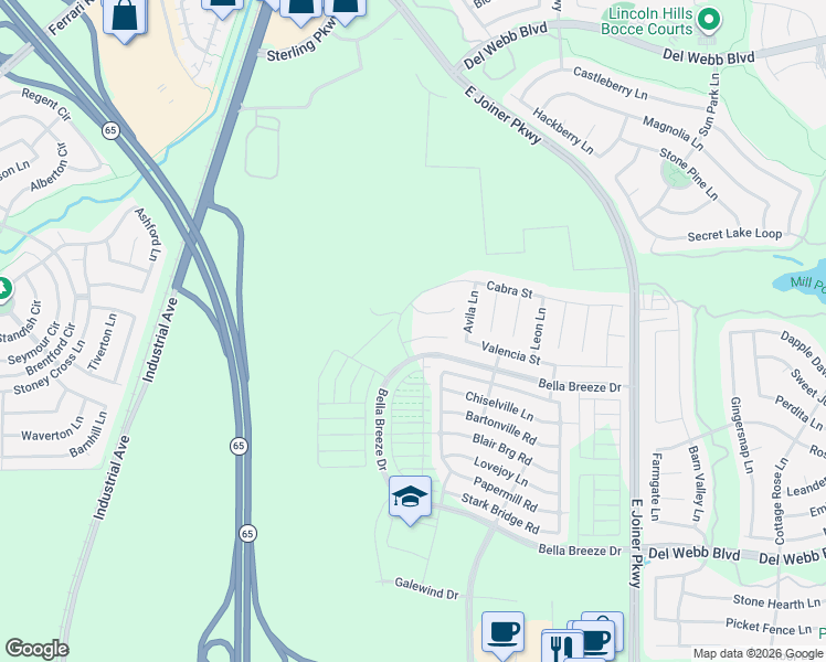 map of restaurants, bars, coffee shops, grocery stores, and more near 109 Tortosa Court in Lincoln