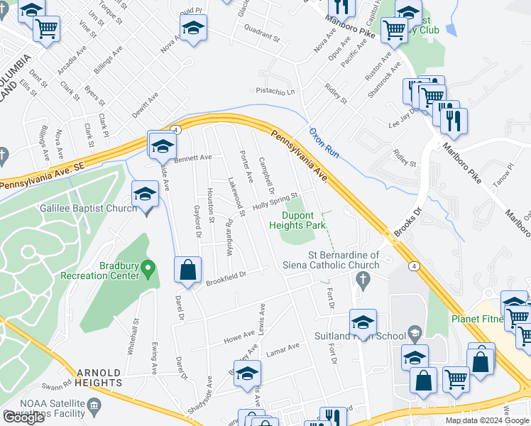 map of restaurants, bars, coffee shops, grocery stores, and more near 2004 Porter Avenue in Suitland-Silver Hill