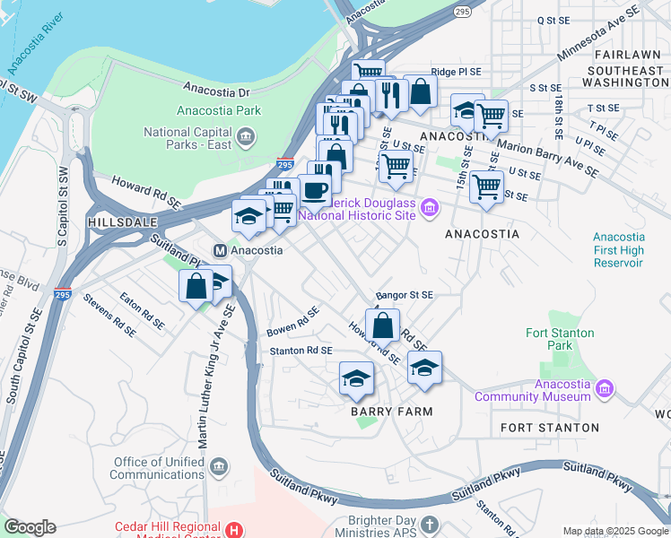 map of restaurants, bars, coffee shops, grocery stores, and more near 101 Independence Avenue Southeast in Washington