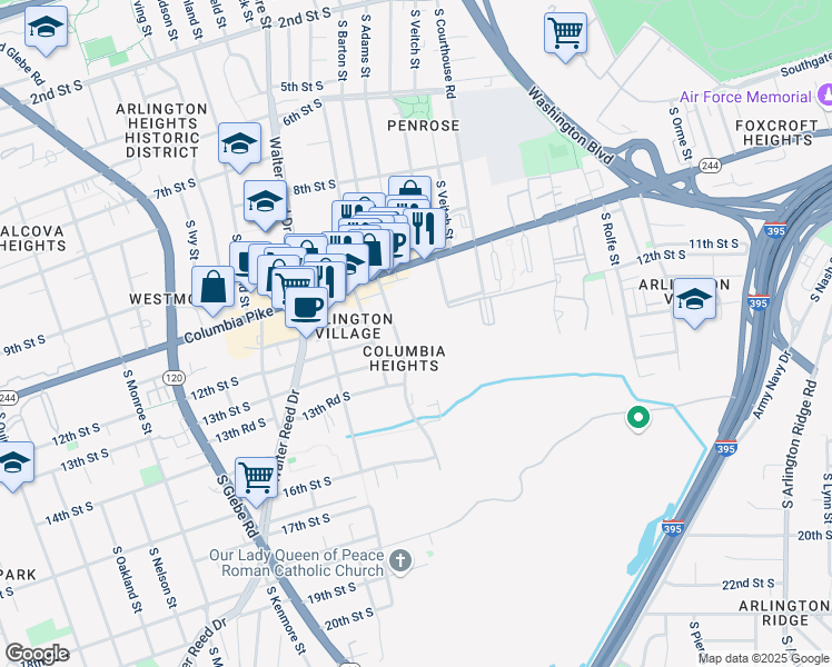 map of restaurants, bars, coffee shops, grocery stores, and more near 1201 South Barton Street in Arlington