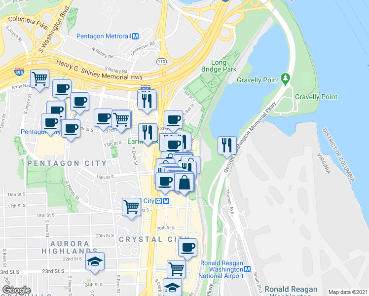 map of restaurants, bars, coffee shops, grocery stores, and more near 101 Independence Avenue Southeast in Washington
