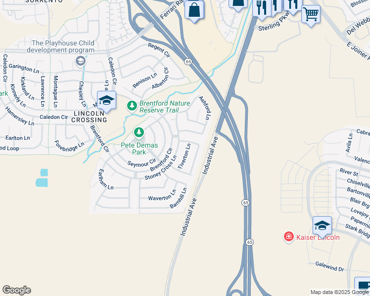 map of restaurants, bars, coffee shops, grocery stores, and more near 1222 Tiverton Lane in Lincoln