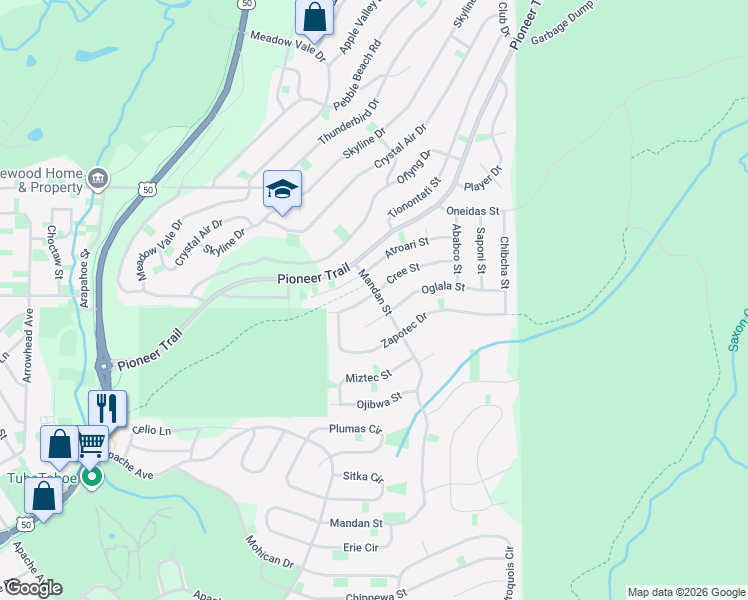 map of restaurants, bars, coffee shops, grocery stores, and more near 1562 Cree Street in South Lake Tahoe