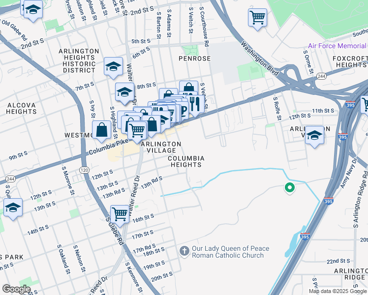 map of restaurants, bars, coffee shops, grocery stores, and more near 1201 South Barton Street in Arlington