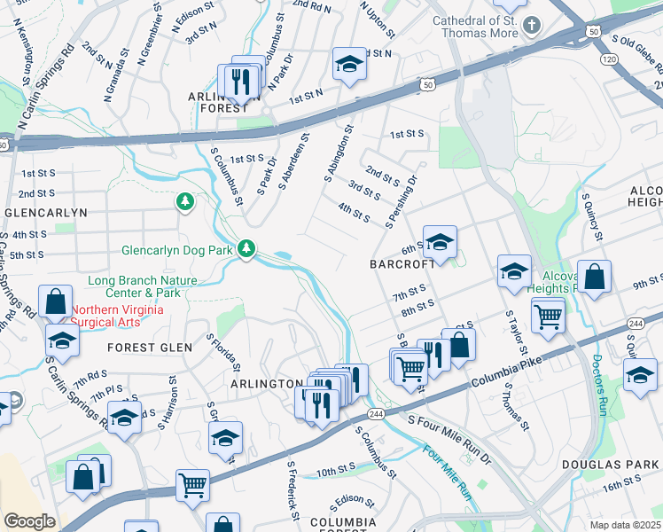 map of restaurants, bars, coffee shops, grocery stores, and more near 610 South Woodstock Street in Arlington