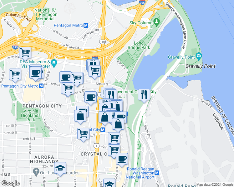 map of restaurants, bars, coffee shops, grocery stores, and more near 101 Independence Avenue Southeast in Washington
