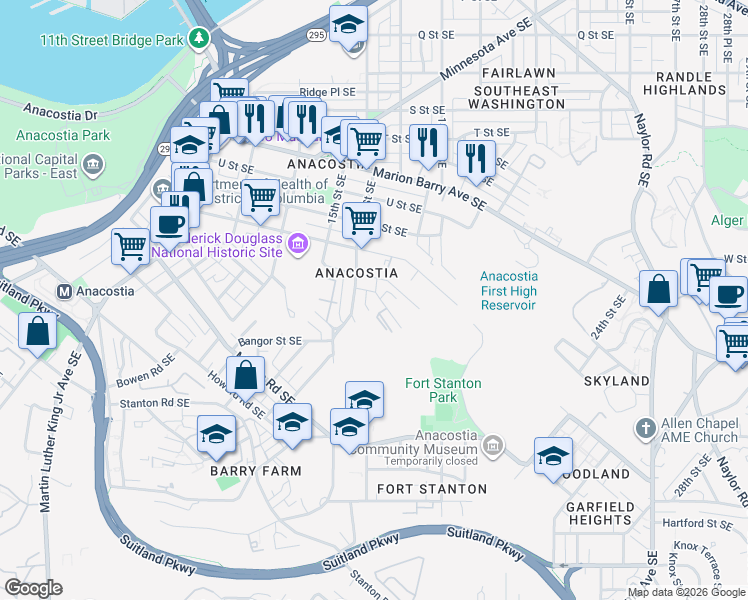 map of restaurants, bars, coffee shops, grocery stores, and more near 101 Independence Avenue Southeast in Washington