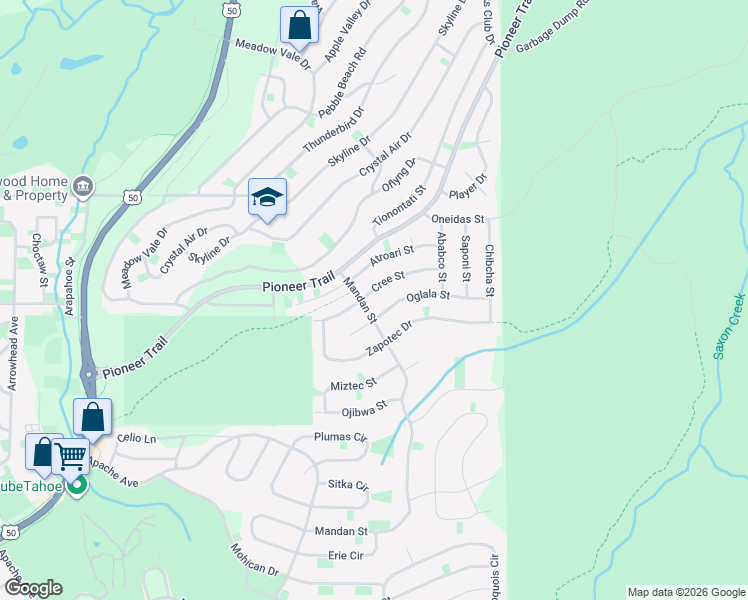 map of restaurants, bars, coffee shops, grocery stores, and more near 1562 Cree Street in South Lake Tahoe