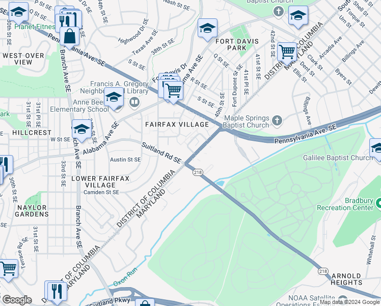 map of restaurants, bars, coffee shops, grocery stores, and more near 101 Independence Avenue Southeast in Washington
