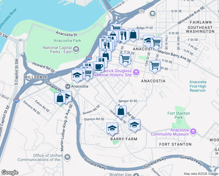 map of restaurants, bars, coffee shops, grocery stores, and more near 101 Independence Avenue Southeast in Washington