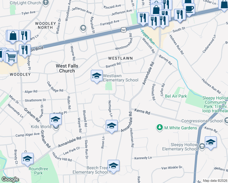 map of restaurants, bars, coffee shops, grocery stores, and more near 3140 Chepstow Lane in Falls Church
