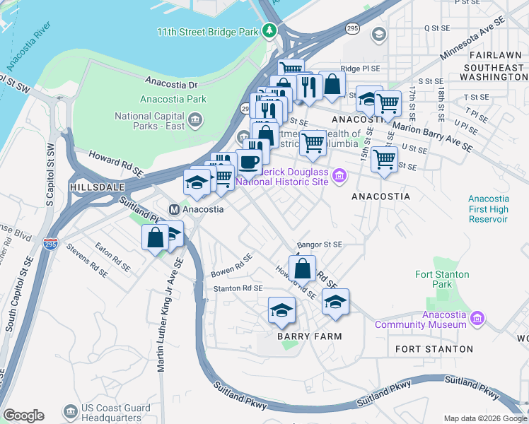map of restaurants, bars, coffee shops, grocery stores, and more near 101 Independence Avenue Southeast in Washington
