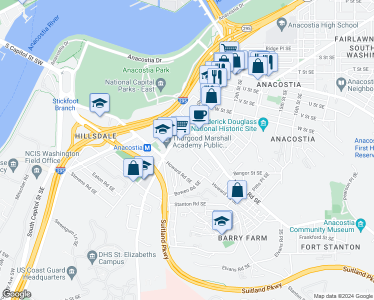 map of restaurants, bars, coffee shops, grocery stores, and more near 101 Independence Avenue Southeast in Washington