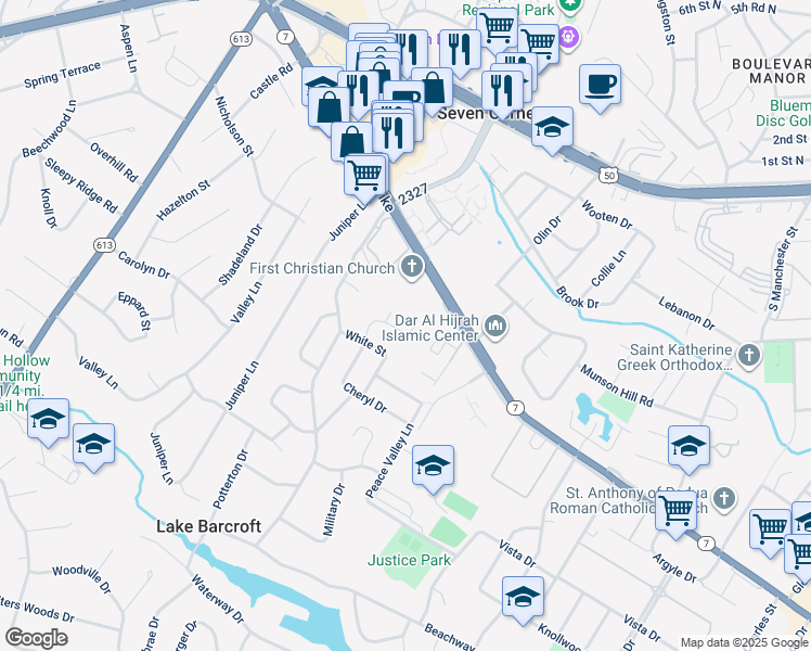 map of restaurants, bars, coffee shops, grocery stores, and more near 6245 Cheryl Drive in Falls Church