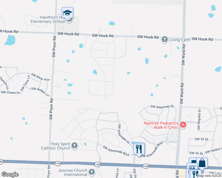map of restaurants, bars, coffee shops, grocery stores, and more near 1601 Southwest Hook Road in Lee's Summit
