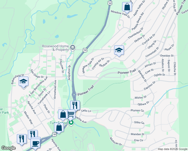 map of restaurants, bars, coffee shops, grocery stores, and more near 1767 Southern Pines Drive in South Lake Tahoe