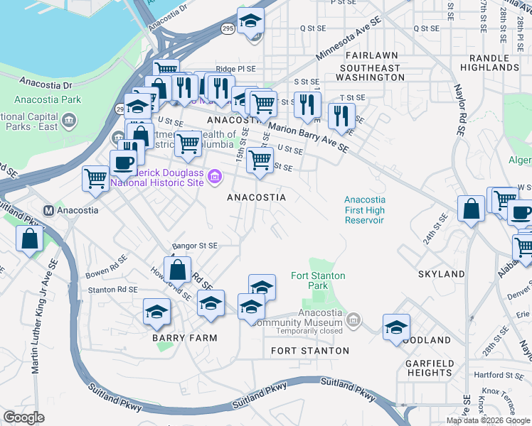 map of restaurants, bars, coffee shops, grocery stores, and more near 101 Independence Avenue Southeast in Washington