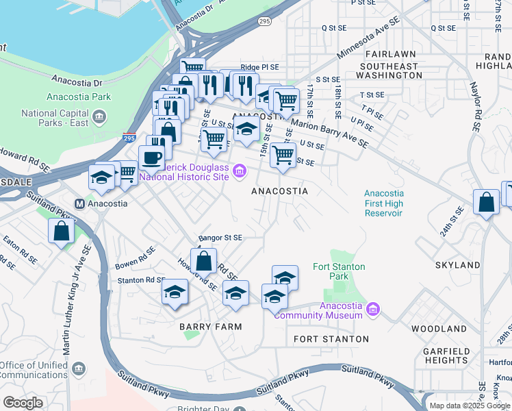 map of restaurants, bars, coffee shops, grocery stores, and more near 1518 Butler Street Southeast in Washington