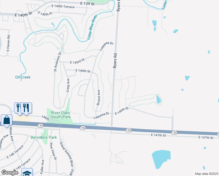 map of restaurants, bars, coffee shops, grocery stores, and more near 14500 Eastern Court in Grandview