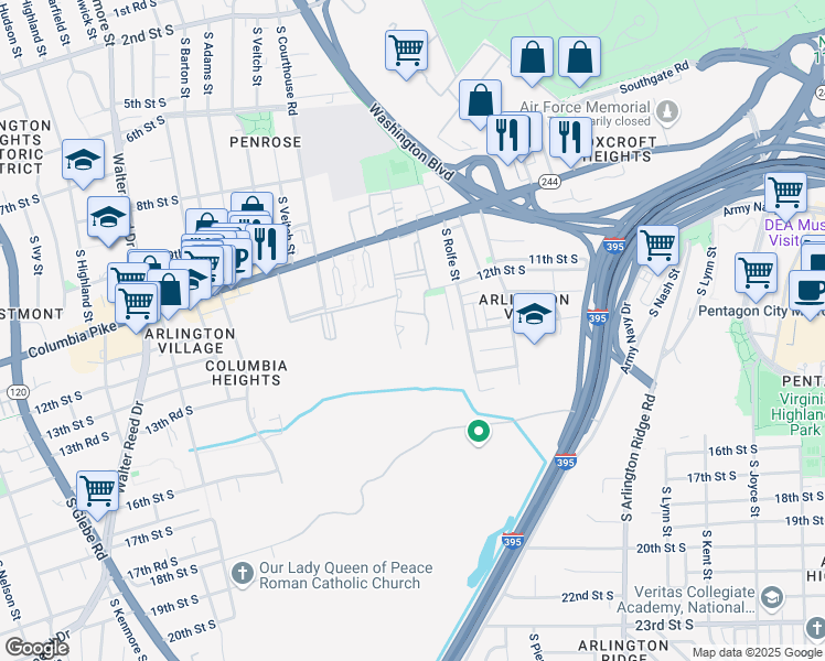 map of restaurants, bars, coffee shops, grocery stores, and more near 1301 South Scott Street in Arlington