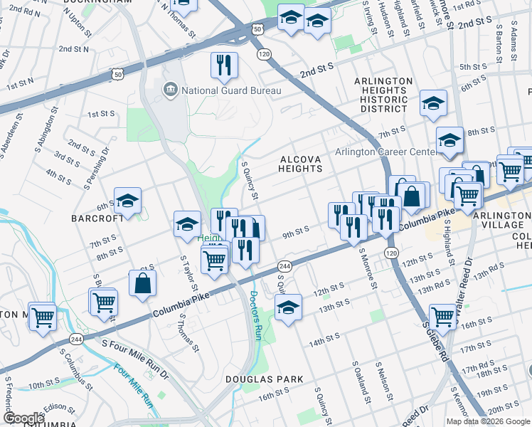 map of restaurants, bars, coffee shops, grocery stores, and more near 101 Independence Avenue Southeast in Washington