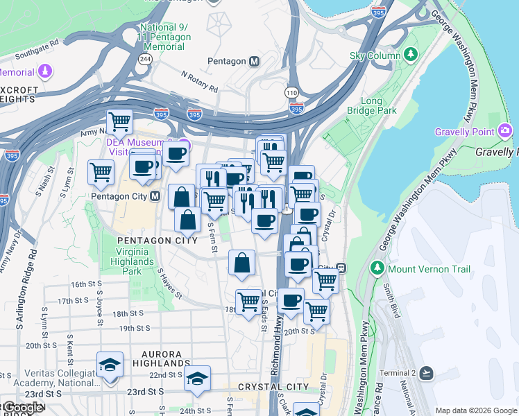 map of restaurants, bars, coffee shops, grocery stores, and more near 101 Independence Avenue Southeast in Washington