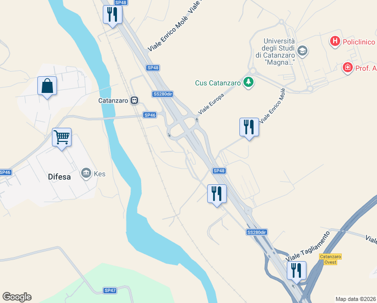map of restaurants, bars, coffee shops, grocery stores, and more near 35 Viale Europa in Provincia di Catanzaro