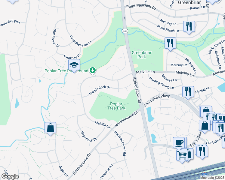 map of restaurants, bars, coffee shops, grocery stores, and more near 13431 Marble Rock Drive in Chantilly