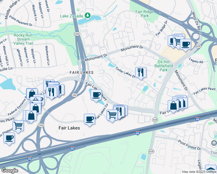 map of restaurants, bars, coffee shops, grocery stores, and more near 12569 Todd Lane in Fairfax