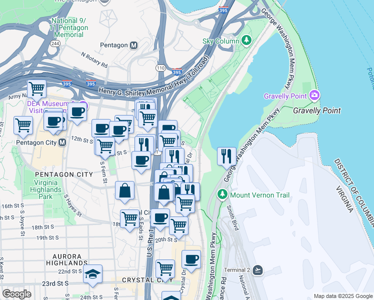 map of restaurants, bars, coffee shops, grocery stores, and more near 101 Independence Avenue Southeast in Washington