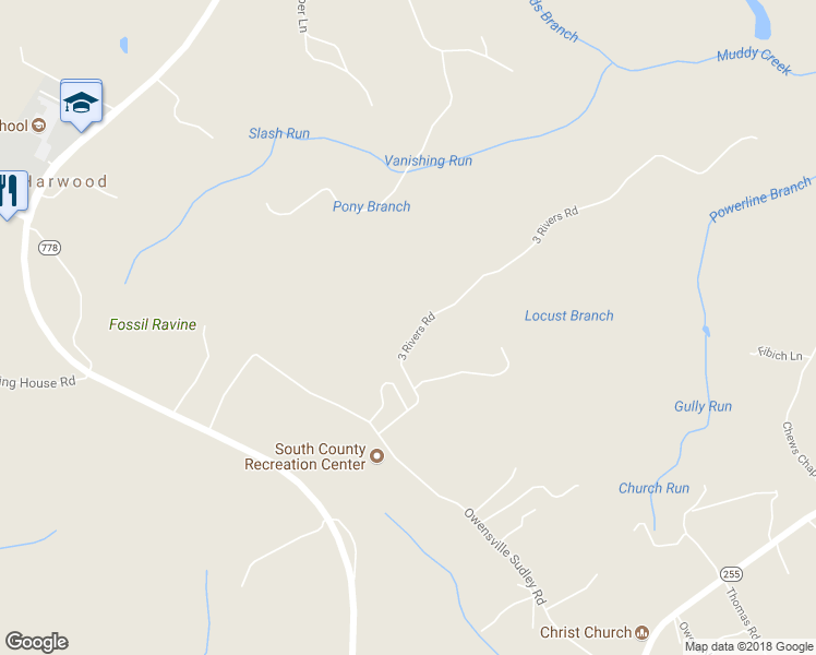 map of restaurants, bars, coffee shops, grocery stores, and more near 162 3 Rivers Road in Harwood