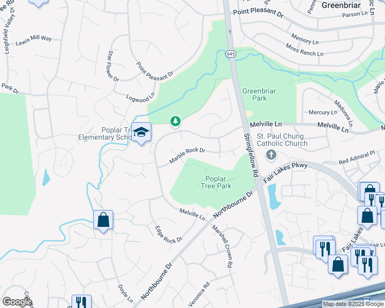 map of restaurants, bars, coffee shops, grocery stores, and more near 13441 Marble Rock Dr in Chantilly