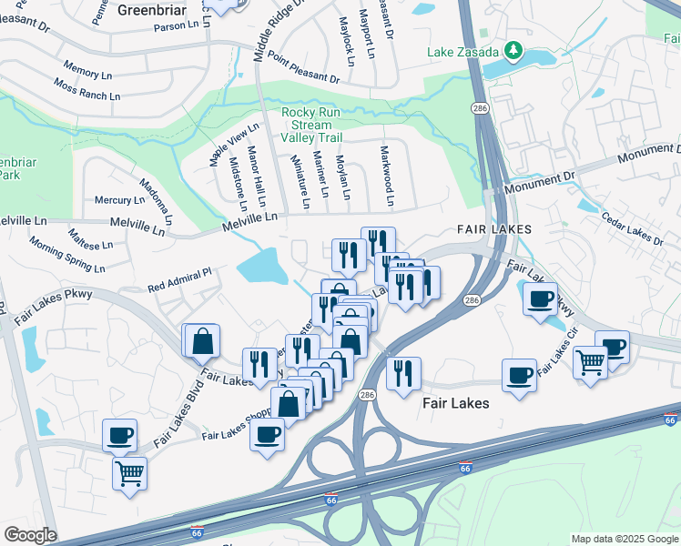 map of restaurants, bars, coffee shops, grocery stores, and more near 4664 Superior Square in Fairfax