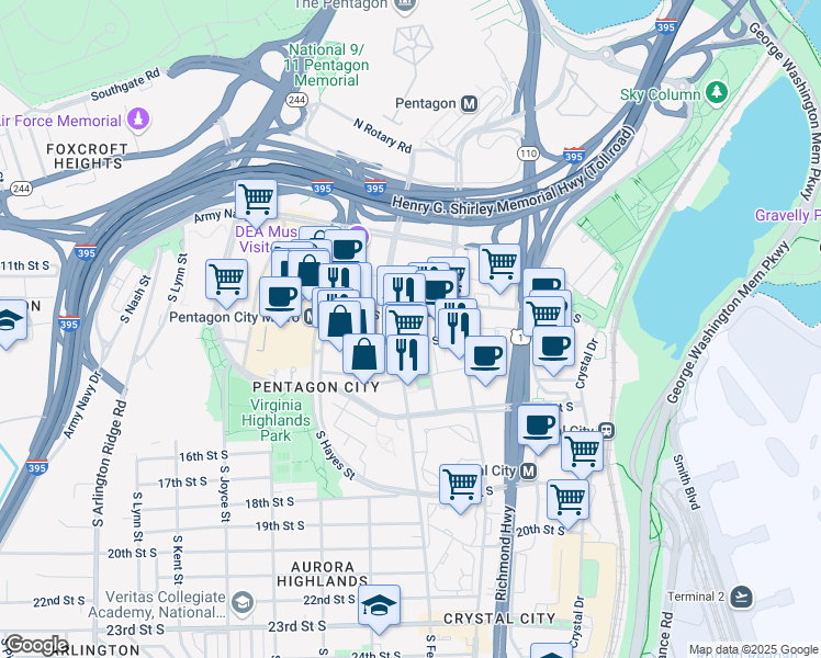 map of restaurants, bars, coffee shops, grocery stores, and more near 101 Independence Avenue Southeast in Washington