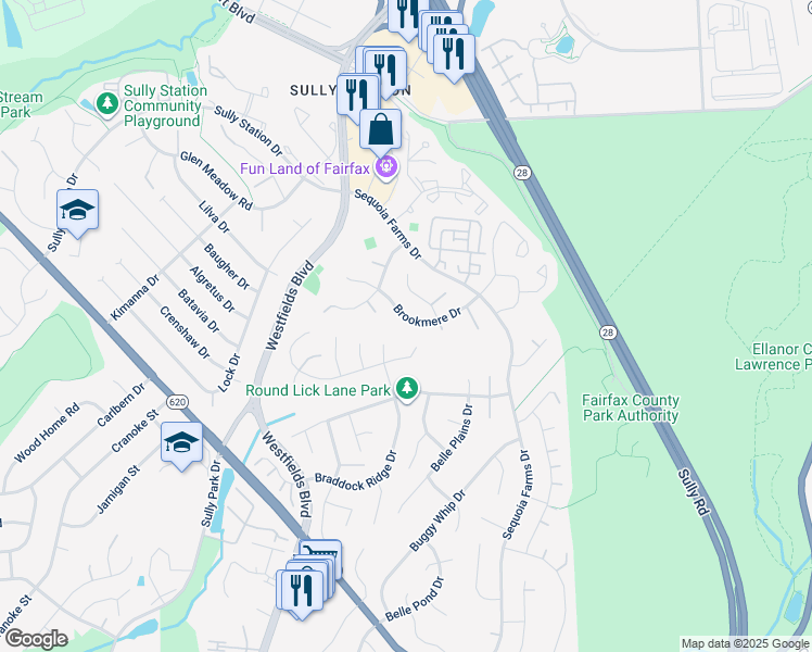 map of restaurants, bars, coffee shops, grocery stores, and more near 14339 Brookmere Drive in Centreville