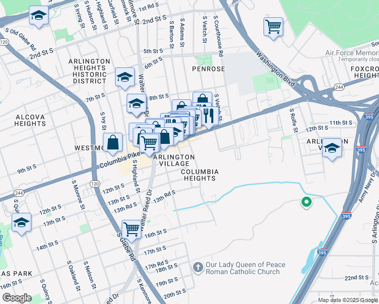 map of restaurants, bars, coffee shops, grocery stores, and more near 1110 South Barton Street in Arlington