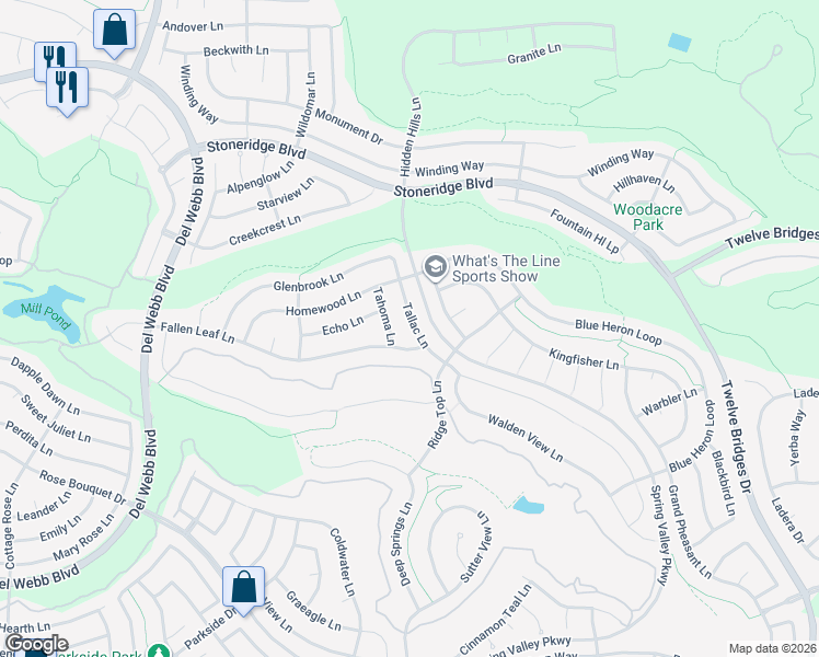 map of restaurants, bars, coffee shops, grocery stores, and more near 1396 Tallac Lane in Lincoln