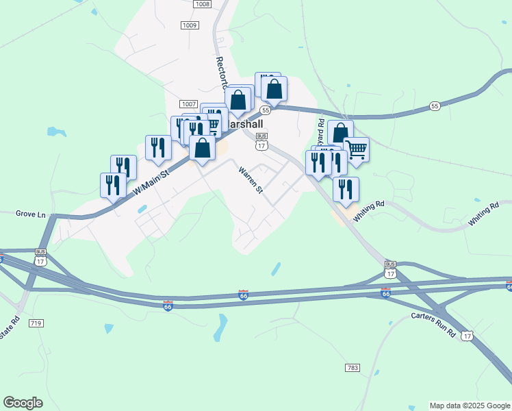 map of restaurants, bars, coffee shops, grocery stores, and more near 8603 Ashby Court in Marshall