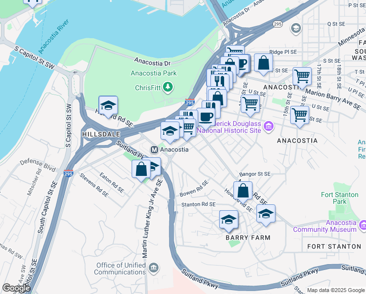 map of restaurants, bars, coffee shops, grocery stores, and more near 101 Independence Avenue Southeast in Washington