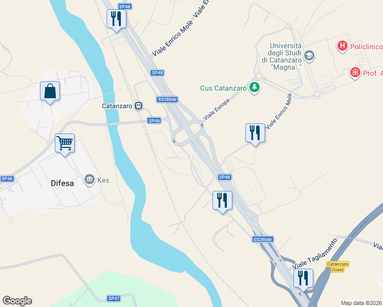 map of restaurants, bars, coffee shops, grocery stores, and more near 35 Viale Europa in Provincia di Catanzaro