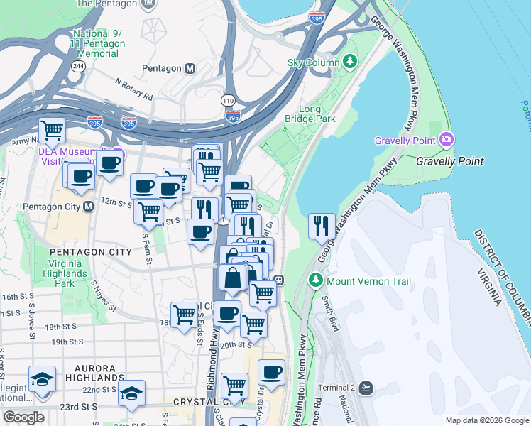map of restaurants, bars, coffee shops, grocery stores, and more near 101 Independence Avenue Southeast in Washington