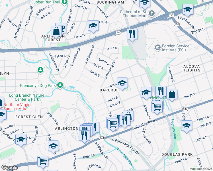 map of restaurants, bars, coffee shops, grocery stores, and more near 4701 6th Street South in Arlington