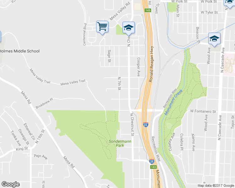map of restaurants, bars, coffee shops, grocery stores, and more near 2008 North 7th Street in Colorado Springs